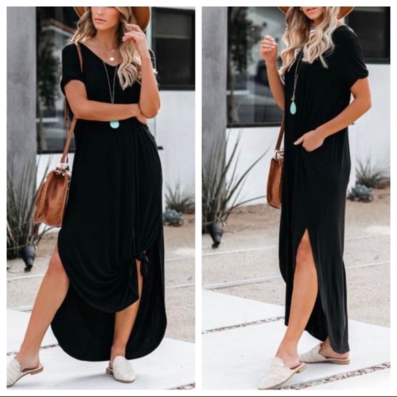 Black Best Selling loose side pockets maxi dress - Picture 4 of 6